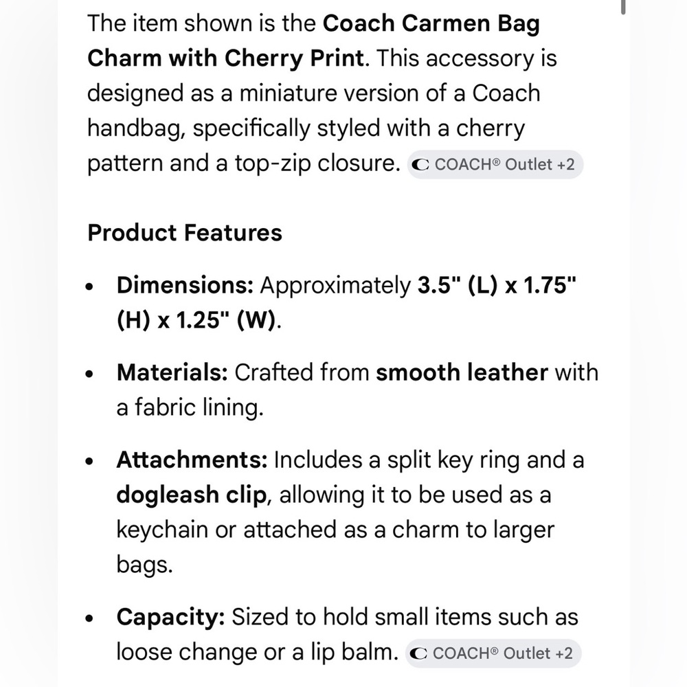 COACH Carmen Glitter Cherry Bag Charm / Keychain NWT - Picture 13 of 13